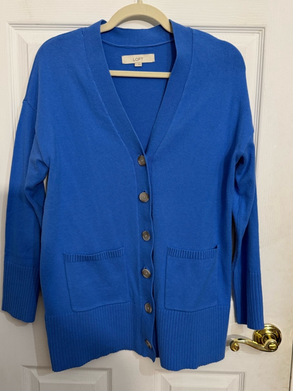 LOFT Bright Blue V-Neck Button Front Cardigan S